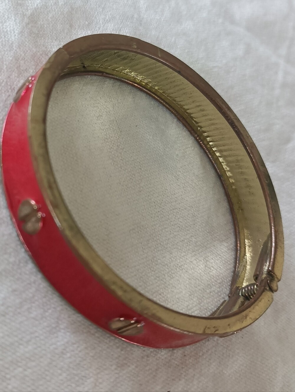 Gold-Tone Red Enamel Hinged Bangle Bracelet